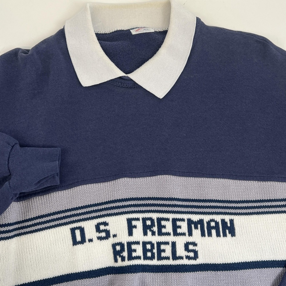 Vintage Jerzees Sweatshirt Mens XL‎ Blue Collared Fleece DS Freeman Rebels USA